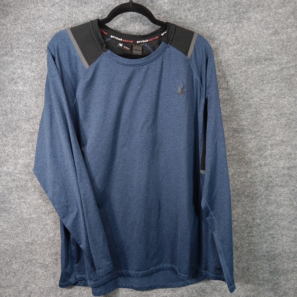 Spyder Active Mens Long Sleeve Crew Neck Shirt Blue Heavy Feel XXL 2XL